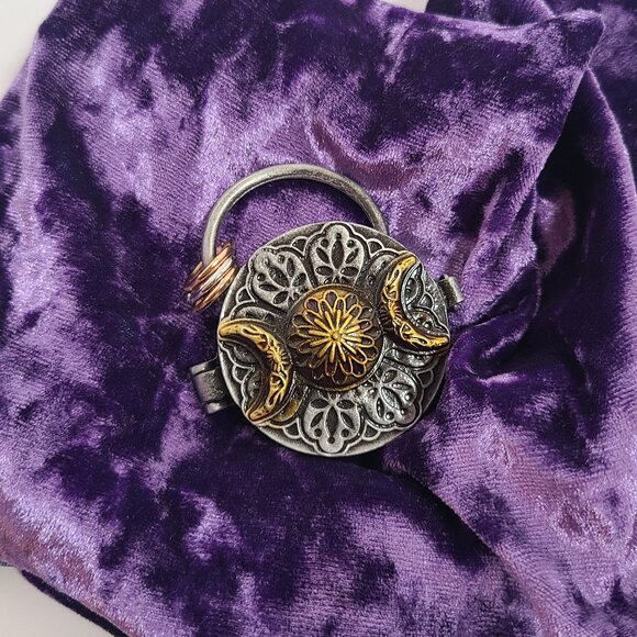 Triple Moon Mantra Locket with Clear Quartz for Meditation/Intention - Picture 3 of 8